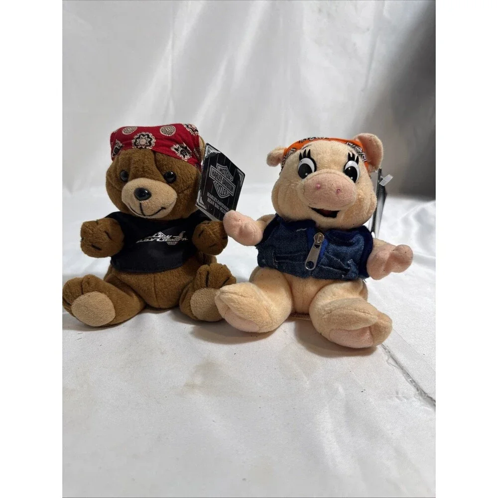 Harley-Davidson Biker Bear & Punky Pig Bean Bag Plush Toys Roamer 1997 Tags